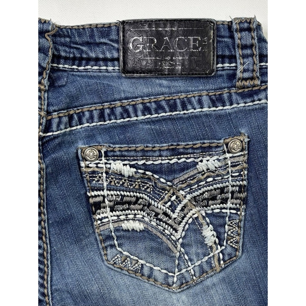 Grace in LA Jeans Women's 28 Embellished Pocket Skinny Blue Denim Y2K - Picture 13 of 14